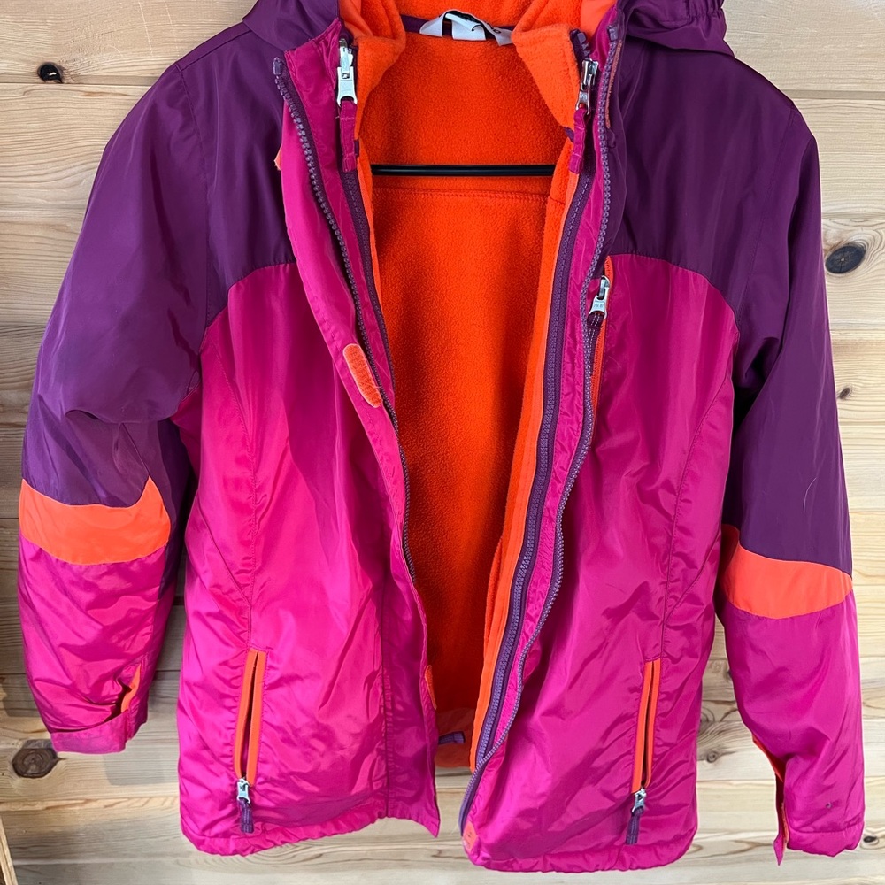 Lands End 3-in-1 Girls Winter Coat M 10-12 Pink/Purple/Orange